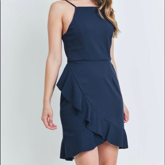 Navy Blue wrap style midi knee length cami dress - Picture 5 of 5